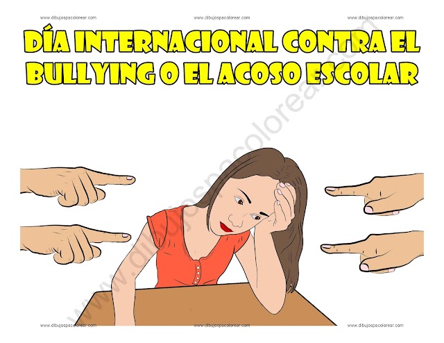 Día Internacional contra el Bullying o el Acoso Escolar dibujo a color y para colorear